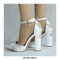 Pointed Toe Ankle Buckle Straps Rhinestones 4 inches Chunky Heels Wedding Dorsay Pumps - White