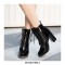 Chunky Heels English Style Lace Up Patent Boots with Side Zipper - Black
