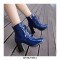Chunky Heels English Style Lace Up Patent Boots with Side Zipper - Blue