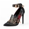 Pointed Toe Stiletto Heels Ankle Buckle Straps Classic Punk Pumps - Red