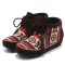 Round Toe Hand Sewing Stitch Decorated Lace Up Kilim Pattern Colorful Ethnic Flats - Auburn