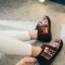 Round Toe Hand Sewing Stitch Decorated Lace Up Kilim Pattern Colorful Ethnic Flats - Auburn