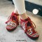 Round Toe Hand Sewing Stitch Decorated Lace Up Kilim Pattern Colorful Ethnic Flats - Red