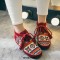 Round Toe Hand Sewing Stitch Decorated Lace Up Kilim Pattern Colorful Ethnic Flats - Red