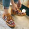 Round Toe Hand Sewing Stitch Decorated Lace Up Kilim Pattern Colorful Ethnic Flats - Yellow