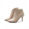 Pointed Toe Kitten Heels Back Zipper Rustic Ankle Booties - Beige