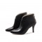 Pointed Toe Kitten Heels Back Zipper Rustic Ankle Booties - Black
