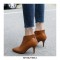 Pointed Toe Kitten Heels Back Zipper Rustic Ankle Booties - Beige