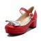 Round Toe Chunky Heels Sweet Bowknot Lolita Mary Janes Pumps - Red