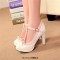 Round Toe Chunky Heels Sweet Bowknot Lolita T Straps Pumps - White