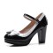 Round Toe Chunky Heels Sweet Bowknot Lolita French Maid Mary Janes Pumps - Black