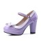 Round Toe Chunky Heels Sweet Bowknot Lolita Mary Janes Pumps - Purple