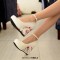 Round Toe Ankle Buckle Straps Flower Printed Wedges Pumps - Black Faux Leather