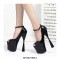 Peep Toe Spool Heels Ankle Buckle Straps Platforms Pumps - Black
