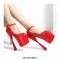 Peep Toe Spool Heels Ankle Buckle Straps Platforms Pumps - Red