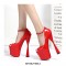 Peep Toe Spool Heels Ankle Buckle Straps Platforms Pumps - Red