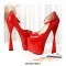 Peep Toe Spool Heels Ankle Buckle Straps Platforms Pumps - Red