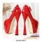 Peep Toe Spool Heels Ankle Buckle Straps Platforms Pumps - Red