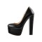 Chunky Heels Round Toe Platform Block Pumps - Black PU Matte