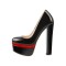 Chunky Heels Round Toe Platform Block Pumps - Black Red Patent