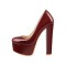Chunky Heels Round Toe Platform Block Pumps - Dark Red Patent