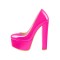 Chunky Heels Round Toe Platform Block Pumps - Hot Pink Patent