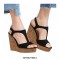 Peep Toe Platforms Ankle Buckle T-Straps Wedges Sandals - Brown