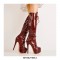 Stiletto Heels Platform Knee High Lace Up Booties with Side Zipper - White