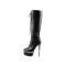 Stiletto Snake Embossed Heels Platform Knee High Lace Up Matt Booties with Side Zipper - Black White