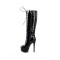 Stiletto Heels Platform Knee High Lace Up Booties with Side Zipper - Black