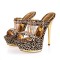 Peep Toe Rhinestones Leopard Pattern Stiletto Heels Platforms Sandals - Black