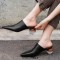 Pointed Toe Strange Ball Heels Half Slippers Sandals - Black Leather