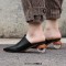 Pointed Toe Strange Ball Heels Half Slippers Sandals - Black Leather