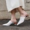Pointed Toe Strange Ball Heels Half Slippers Sandals - White Leather