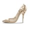 Pointed Toe Stiletto Flower Leaf Heels Elegant Silk Fabric Pumps - Champagne Silk