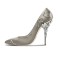 Pointed Toe Stiletto Flower Leaf Heels Elegant Silk Fabric Pumps - Gray Silk
