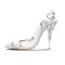 Pointed Toe Stiletto Flower Leaf Heels Elegant Silk Fabric Pumps - White Silk