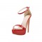 Peep Toe Stiletto Heels Platforms Ankle Buckle Straps Pumps - Red