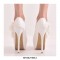 Round Toe Ankle Straps Tulle Floral Stiletto Heels Platforms Wedding Pumps - White