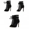 Peep Toe Air Mesh Ankle Stiletto Heels Lace Up with Side Zipper Summer Boots - Black