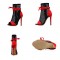 Peep Toe Air Mesh Ankle Stiletto Heels Lace Up with Side Zipper Summer Boots - Red