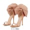Peep Toe Rose Flower Decorated Ankle Buckle Straps Stiletto Heels Rhinestones Sandals - Beige Satin Silk