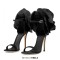 Peep Toe Rose Flower Decorated Ankle Buckle Straps Stiletto Heels Rhinestones Sandals - Black Satin Silk