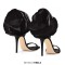 Peep Toe Rose Flower Decorated Ankle Buckle Straps Stiletto Heels Rhinestones Sandals - Black Satin Silk