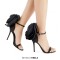 Peep Toe Rose Flower Decorated Ankle Buckle Straps Stiletto Heels Rhinestones Sandals - Black Satin Silk