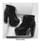 Spike Rivet Decorated Chunky Heels Leather Platforms Lace Up Boots - Black