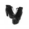 Spike Rivet Decorated Chunky Heels Leather Platforms Lace Up Boots - Black