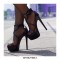 Italian Heels Peep Toe Cross-tied Ankle Buckle Strap Platform Pumps - Black Patent