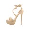 Italian Heels Peep Toe Cross-tied Ankle Buckle Strap Platform Pumps - Beige Faux Leather