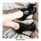 Italian Heel Round Toe Platform Lace Up Suede Patent Booties - Black